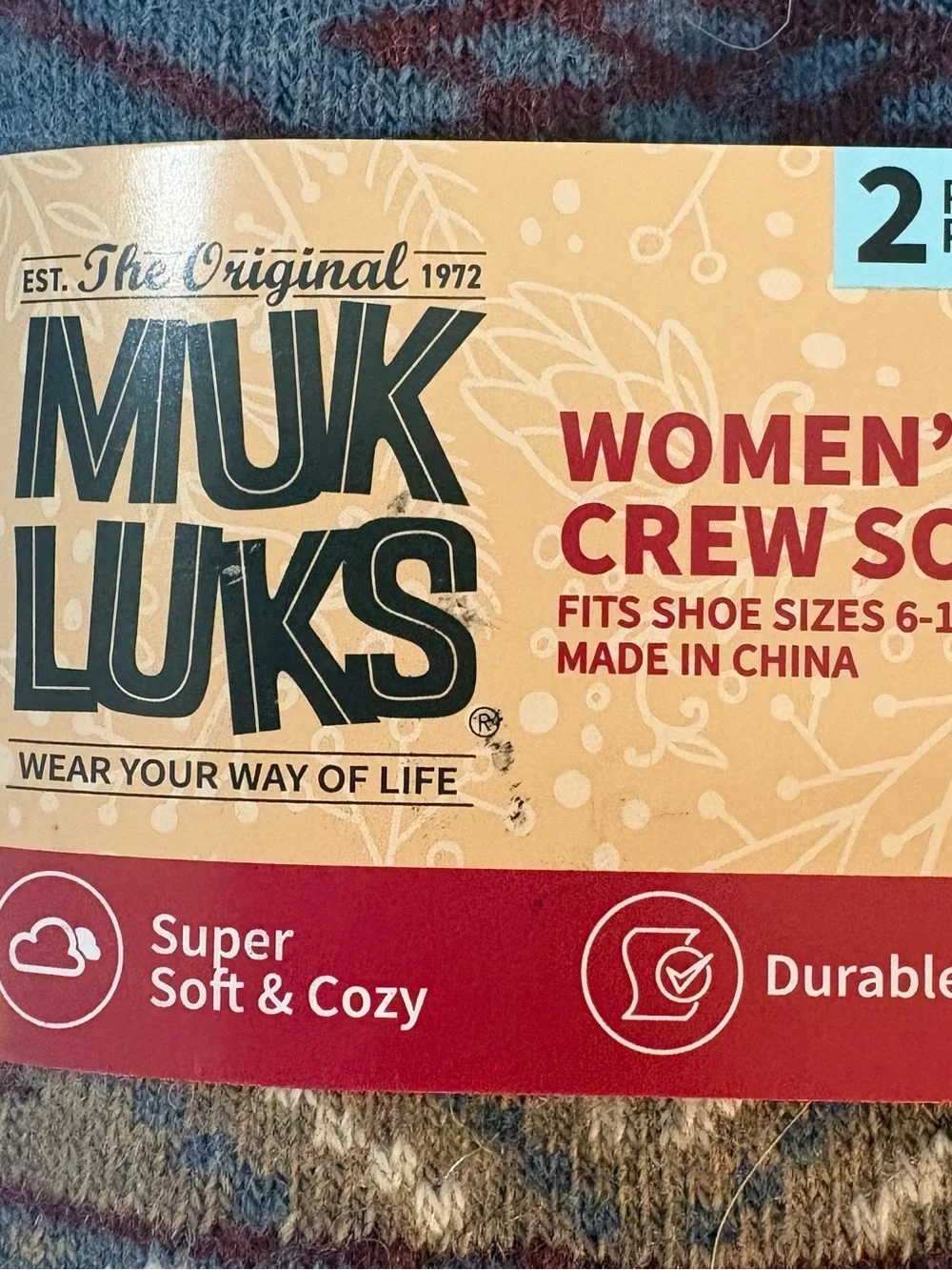 NWT Cozy Muk Luks Womens Crew Socks 2 pack Black Gray Shoe Sz 6-11 Winter